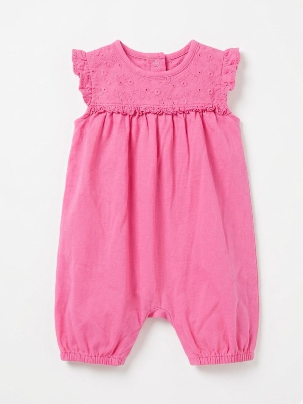 Nutmeg Bright Pink Baby Romper with Eyelet- 6-9 months